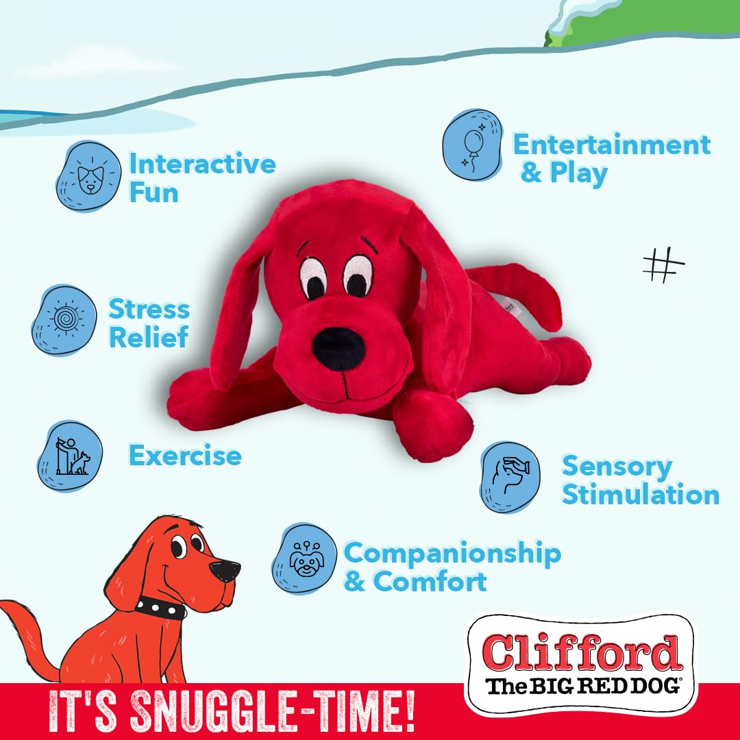 Clifford The Big Red Dog en jeu avec un chien pour stimulation et amusement