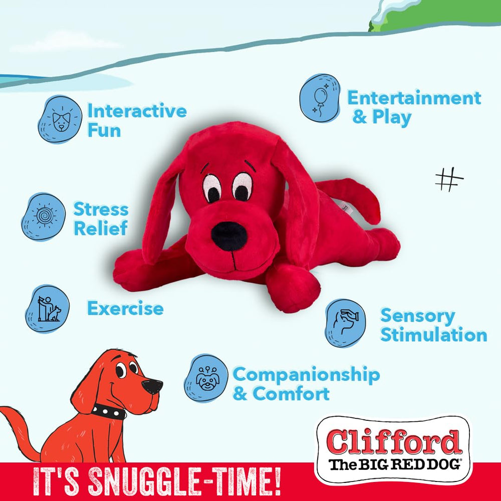 Clifford The Big Red Dog en jeu avec un chien pour stimulation et amusement