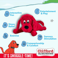 Clifford The Big Red Dog en jeu avec un chien pour stimulation et amusement