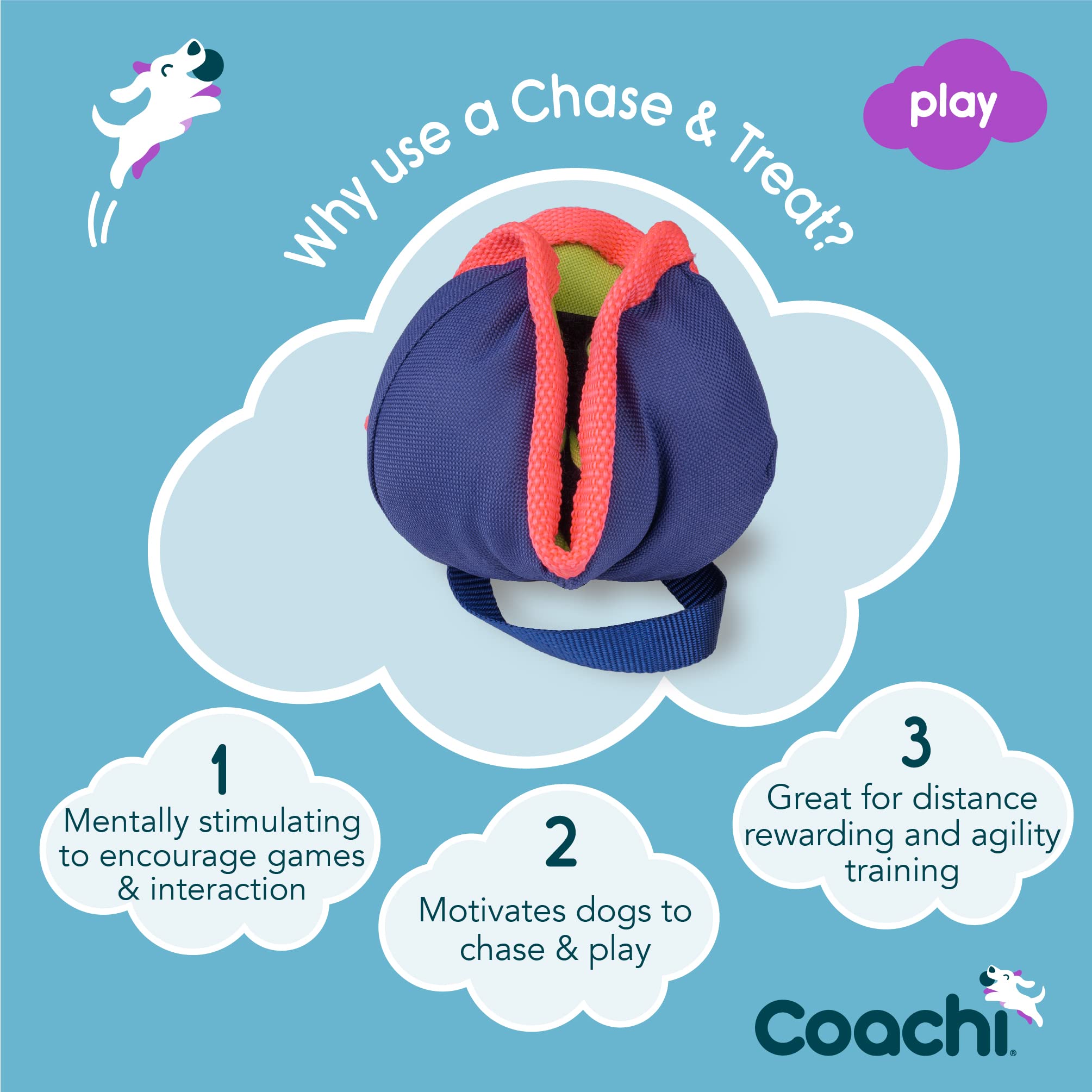 Coachi Chase & Treat gros plan matière résistante pour jeu actif sécurisé