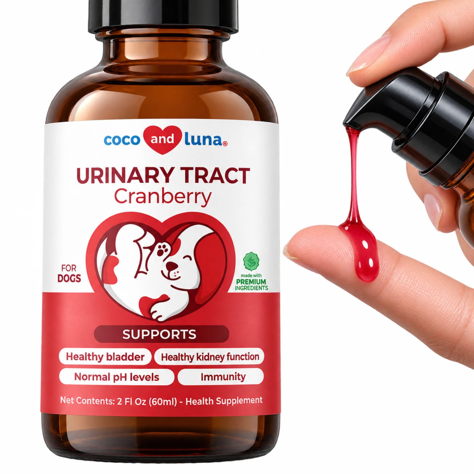 Coco and Luna bouteille avant montrant le flacon pratique pour un dosage précis