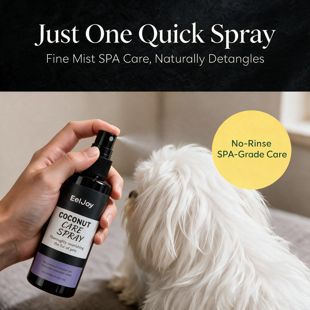 Goutte de spray Coconut Care sur lissage de poil illustrant texture légère et non grasse