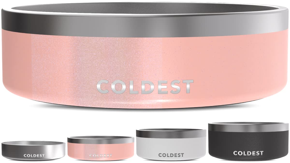 Coldest Dog Bowl face avant montrant design Forever Pink Glitter et durabilité