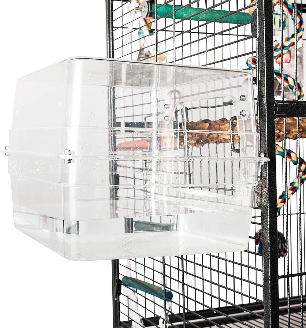 Colorday baignoire installée en cage avec oiseau se baignant et jouant