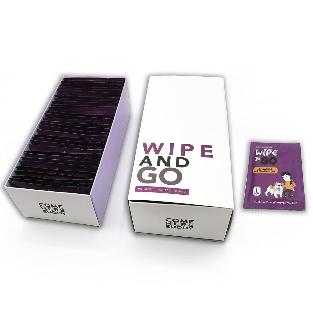 Come Here Buddy emballage avant montrant boîtes compactes, pratique en voyage