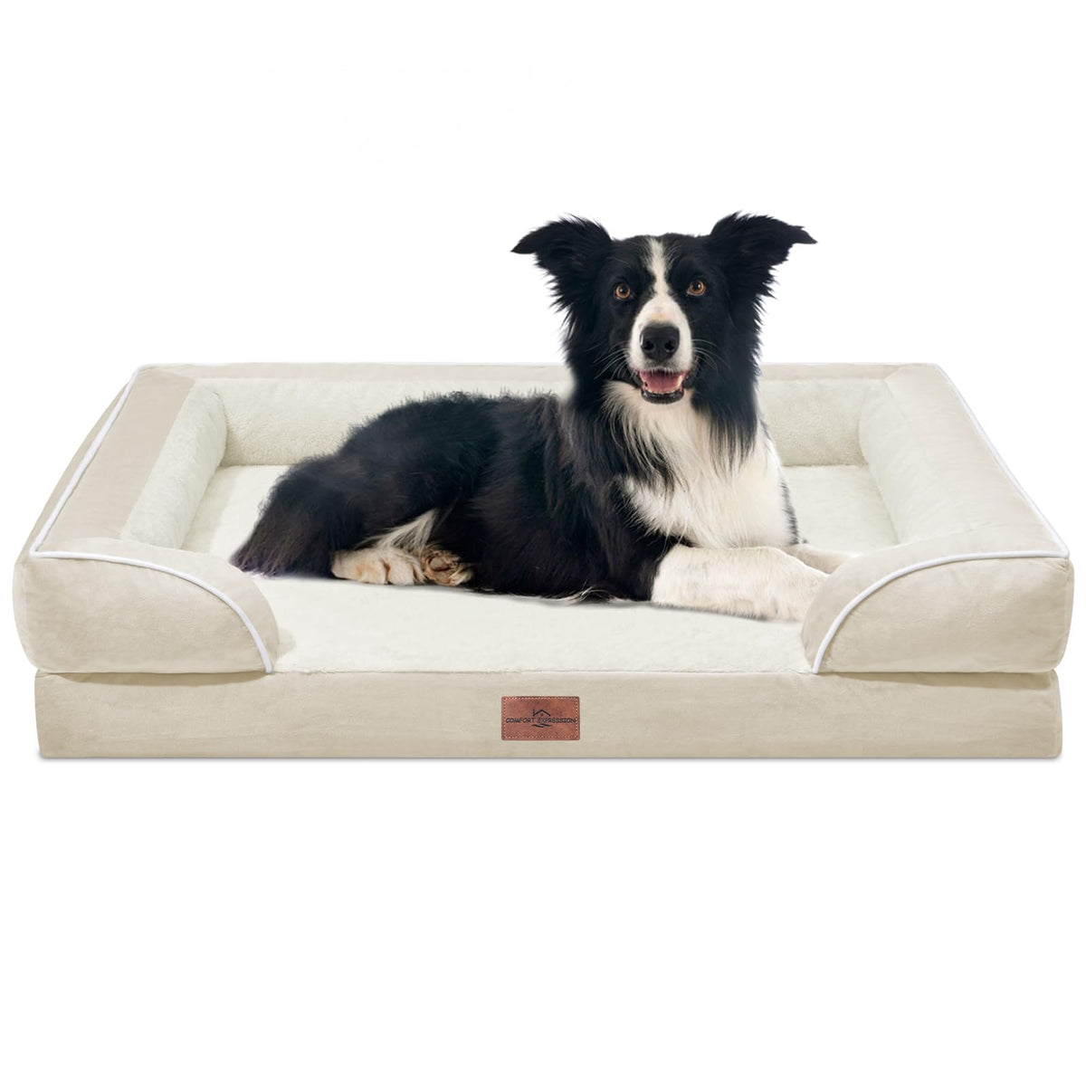 Comfort Expression vue avant du lit pour grand chien montrant rembourrage et forme protectrice
