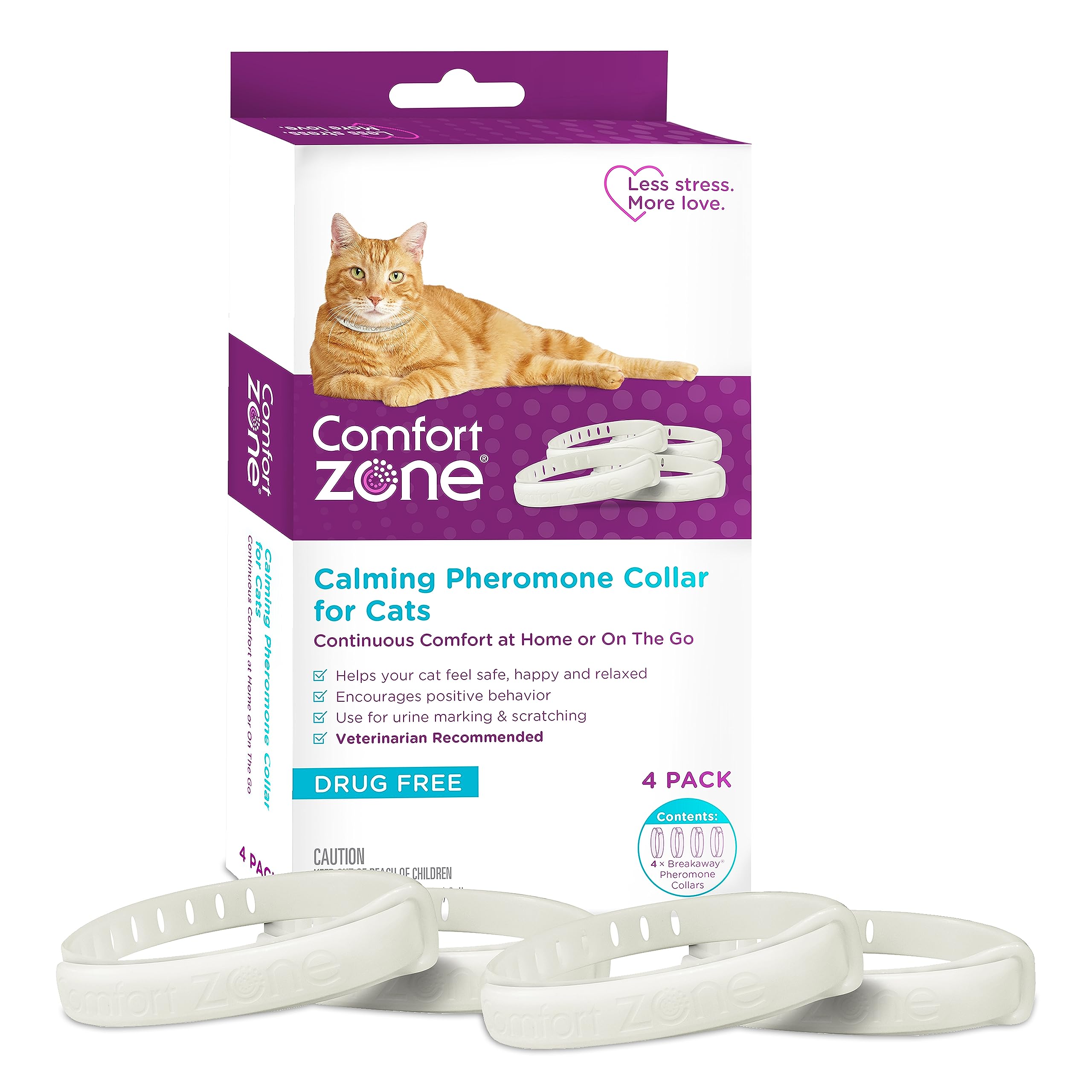 Comfort Zone emballage avant montrant le pack de 4 colliers et bénéfice apaisant