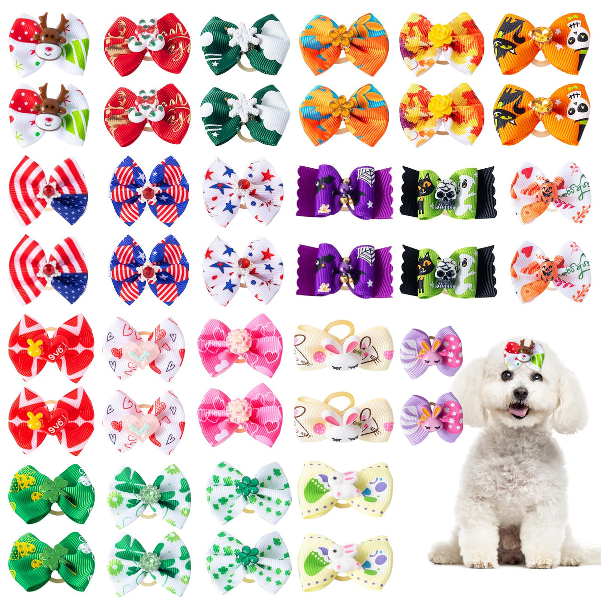 COMSUN paquet de 42 noeuds festifs, assortiment visible et pratique