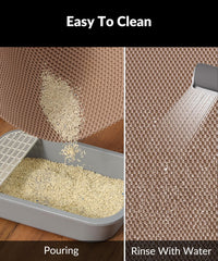Cooyes tapis en usage avec chat sortant montrant capture de grains
