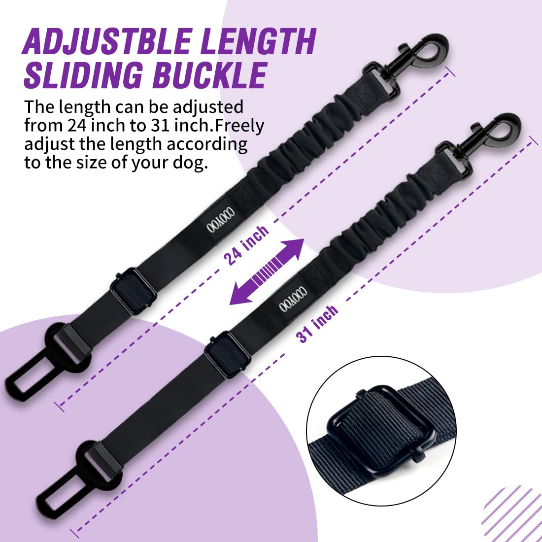 COOYOO chien assis attaché à la ceinture démontrant sécurité et confort