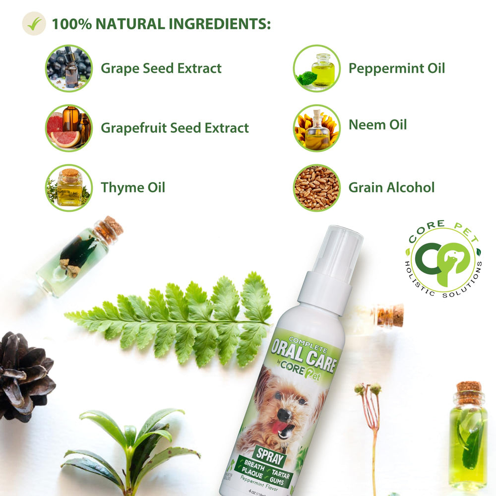 CORE Pet chien recevant spray montrant haleine fraîche après usage