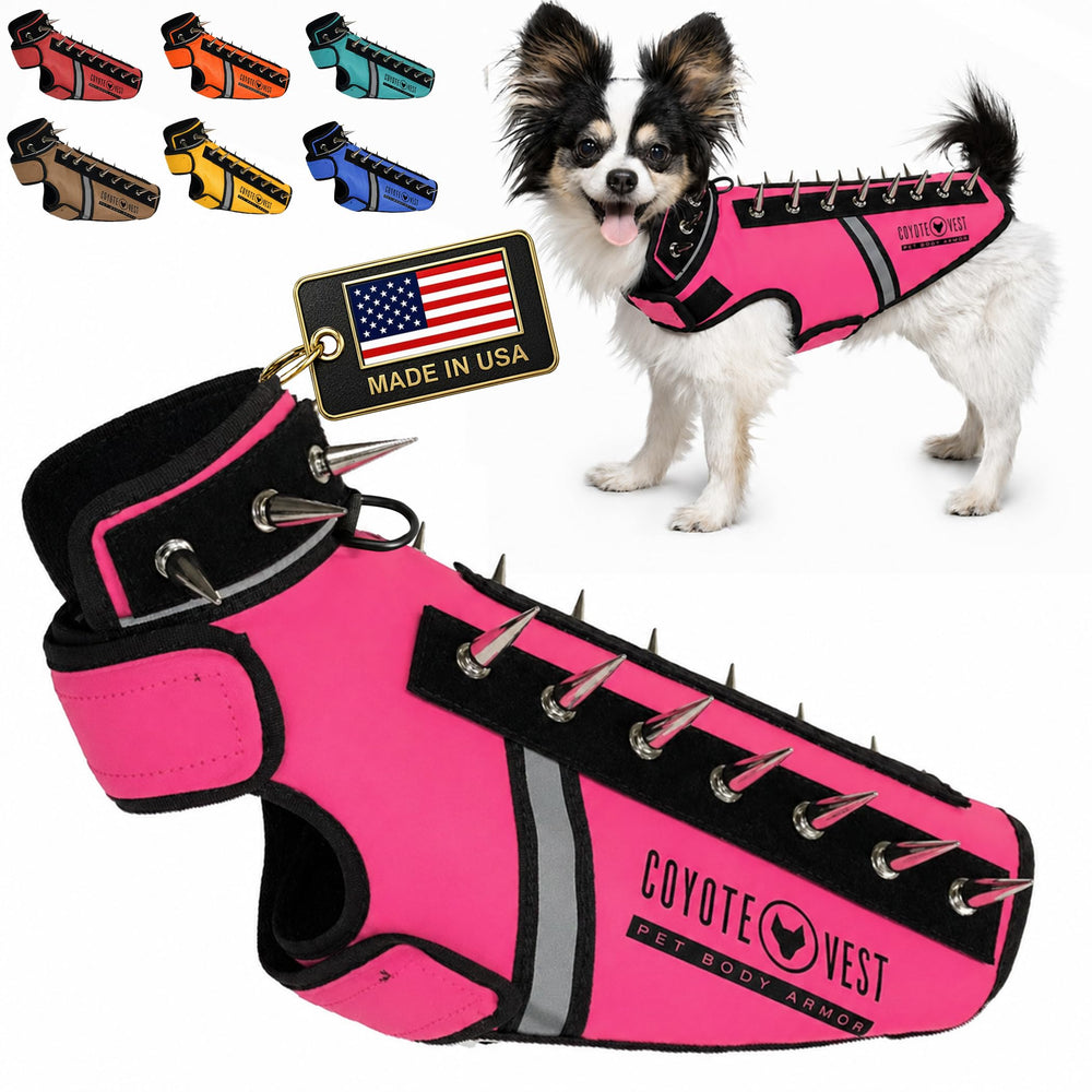 CoyoteVest vue avant du SpikeVest XS néon rose pour visibilité et protection