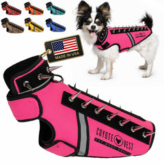 CoyoteVest vue avant du SpikeVest XS néon rose pour visibilité et protection