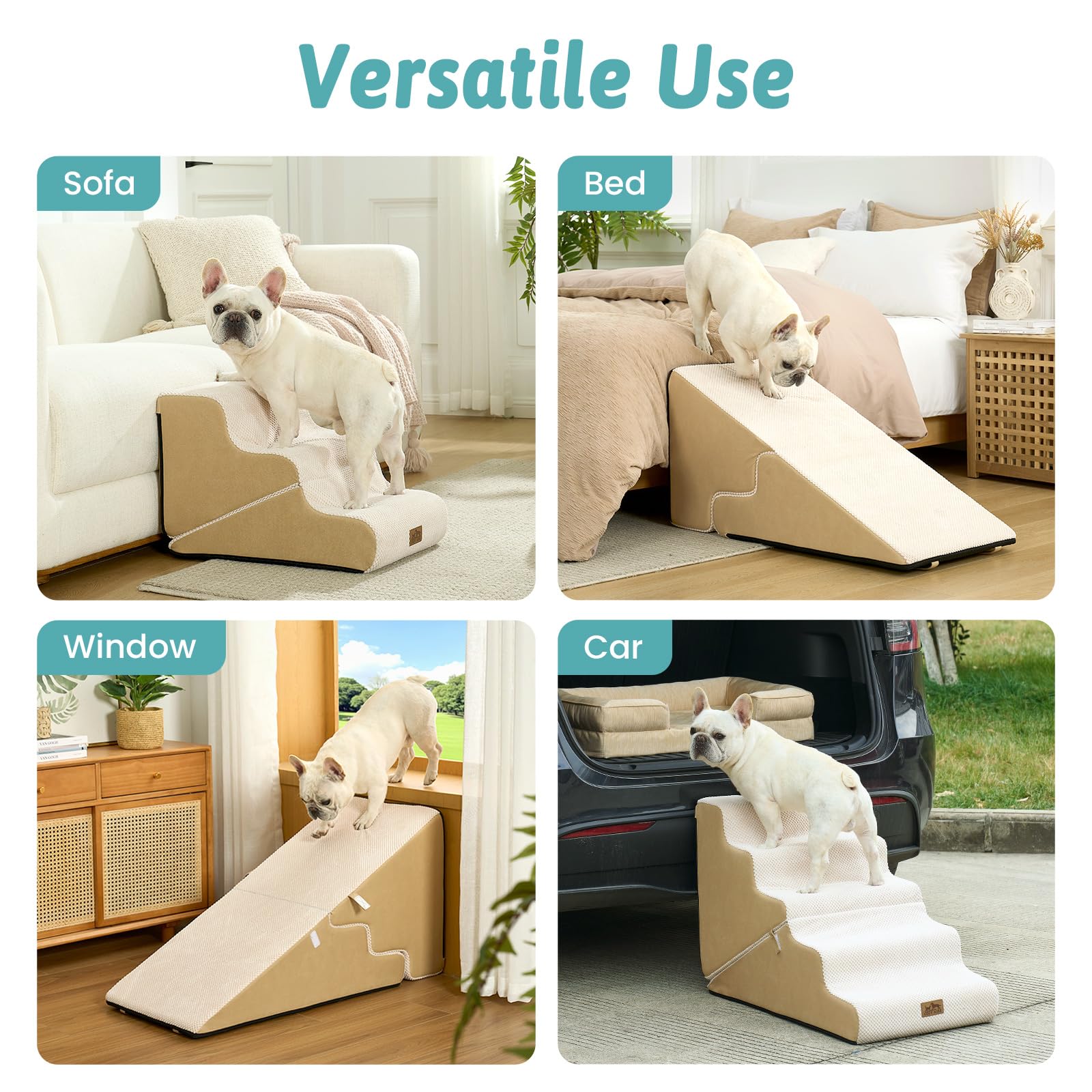 COZY KISS petit chien utilisant les marches pour monter sur le canapé