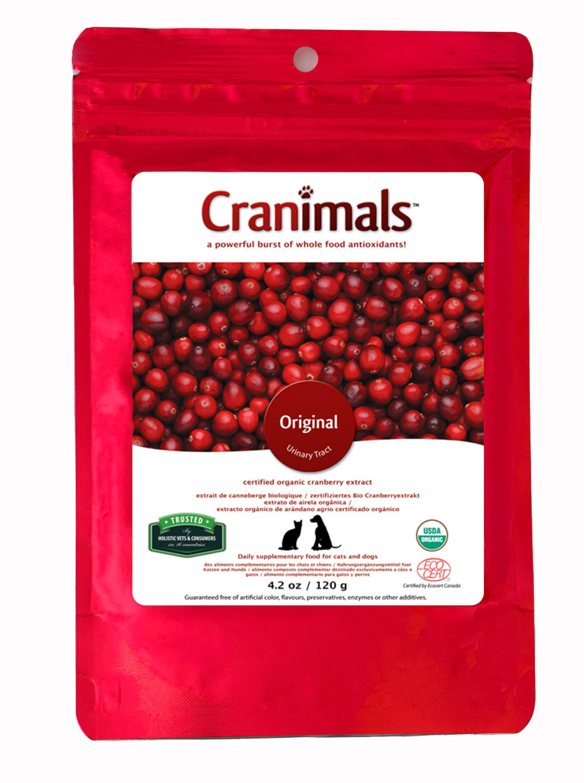 Cranimals emballage avant montrant le format et l'étiquette, rassure sur l'origine bio