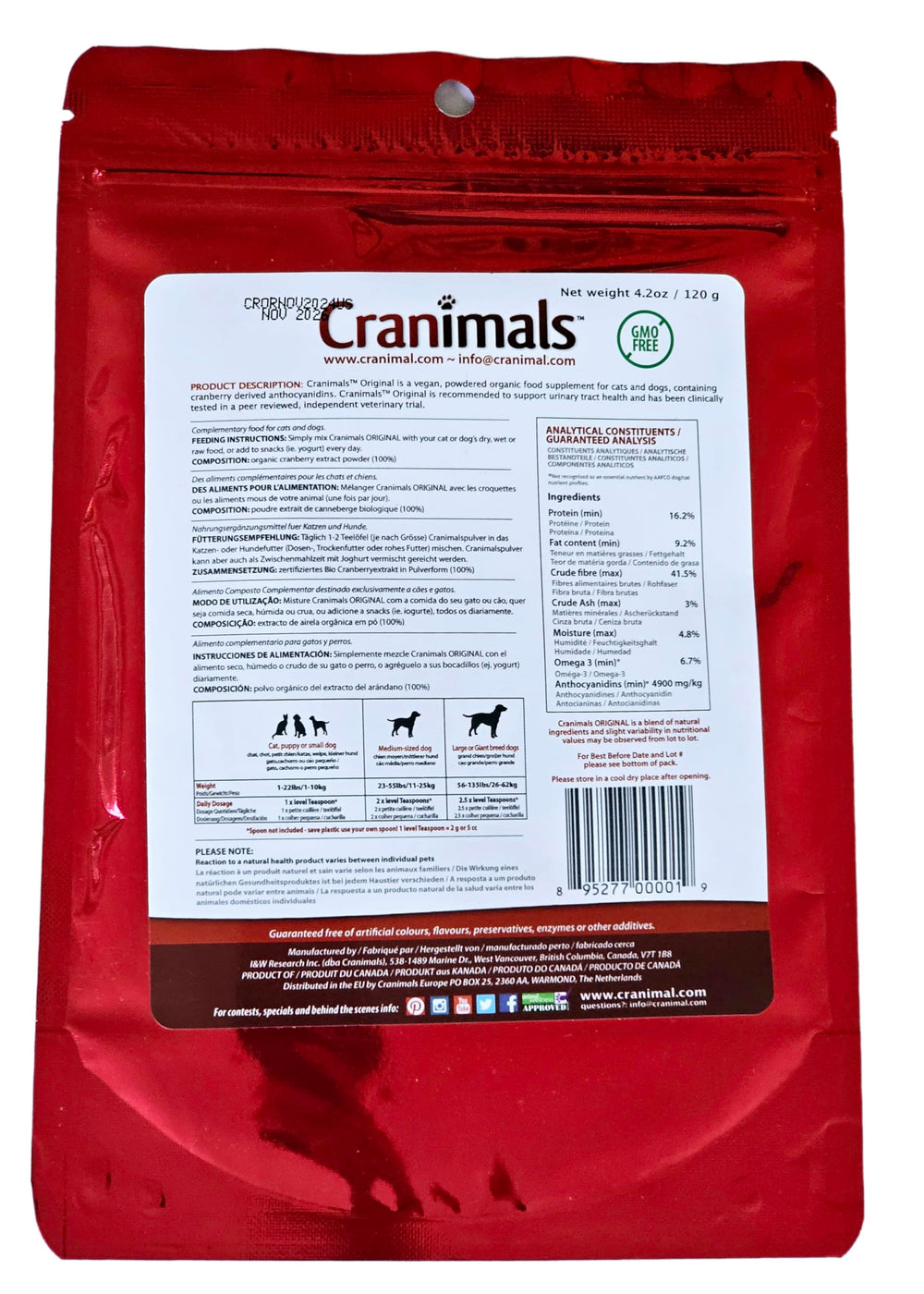 Cranimals poudre gros plan illustrant la texture pure et concentrée pour une administration facile
