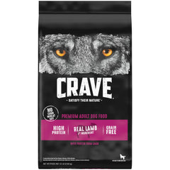 crave sac avant montrant recette agneau et bénéfice haute protéine