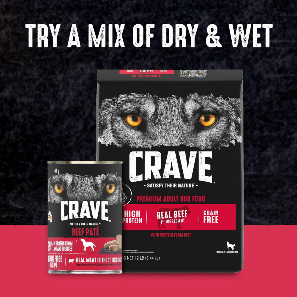 CRAVE visuel comparatif ingrédients sans céréales mettant en valeur simplicité
