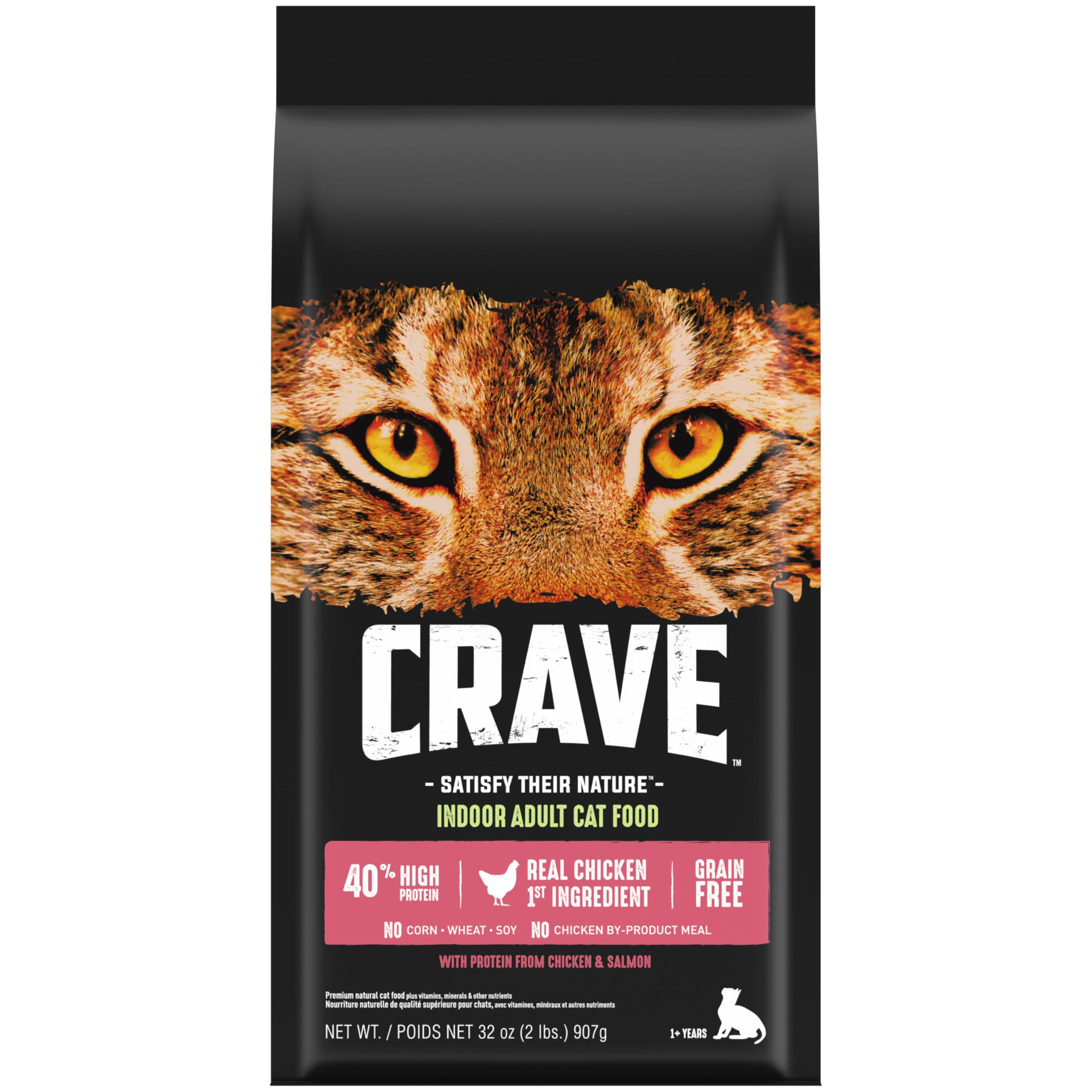 CRAVE emballage avant poulet et saumon présentant hautes protéines