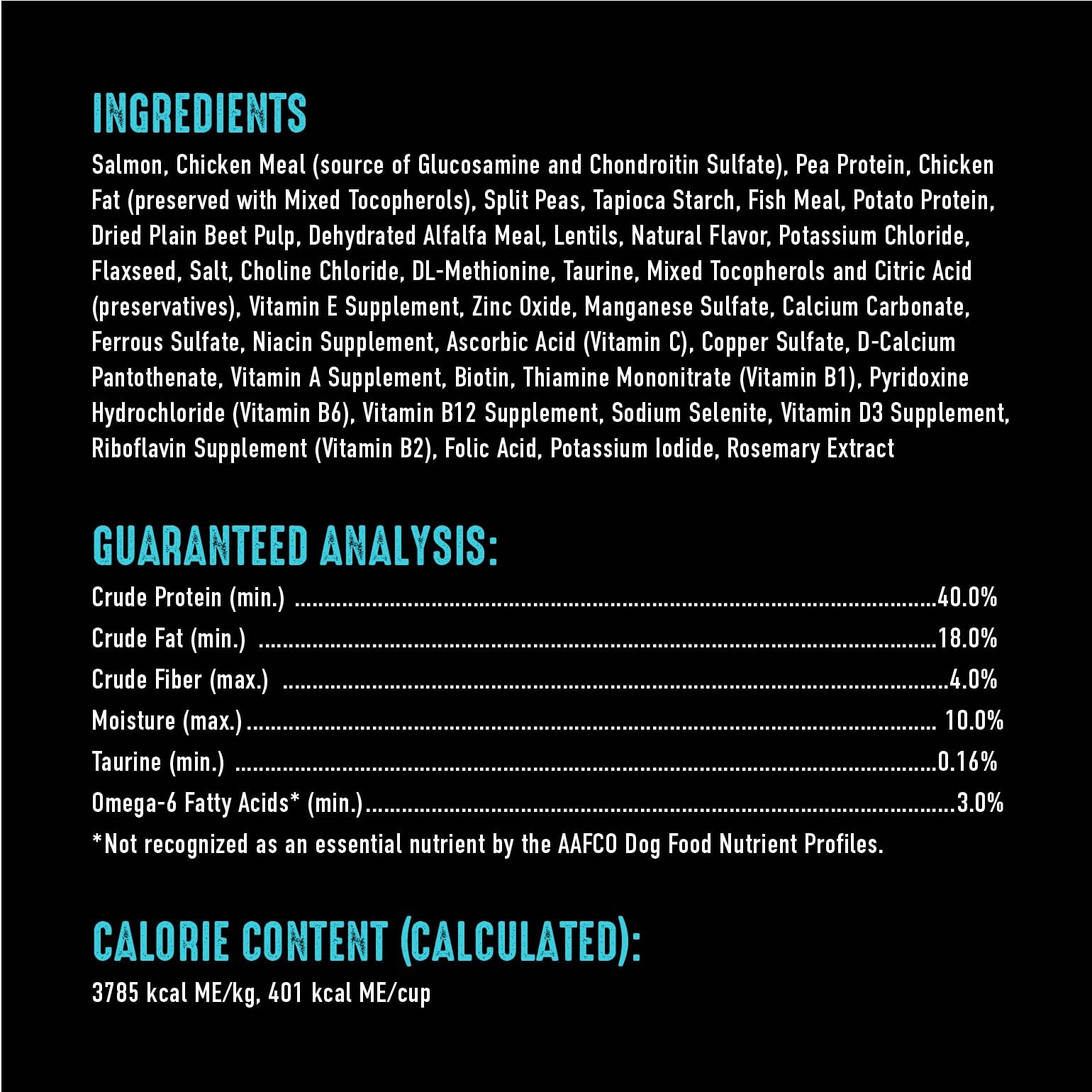 Crave emballage côté nutrition affichant pourcentages et informations d'équilibre