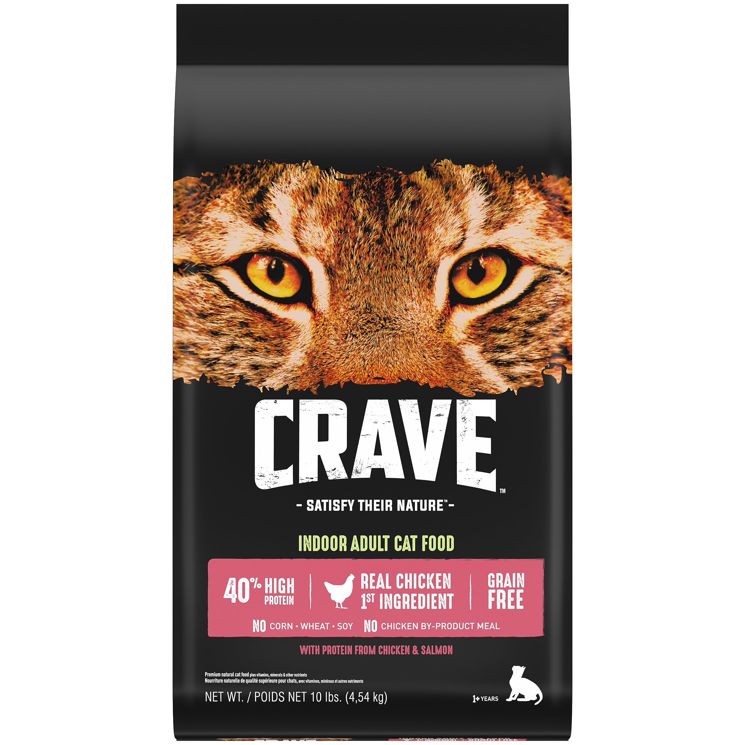 CRAVE paquet devant montrant poulet et saumon, formulation riche en protéines