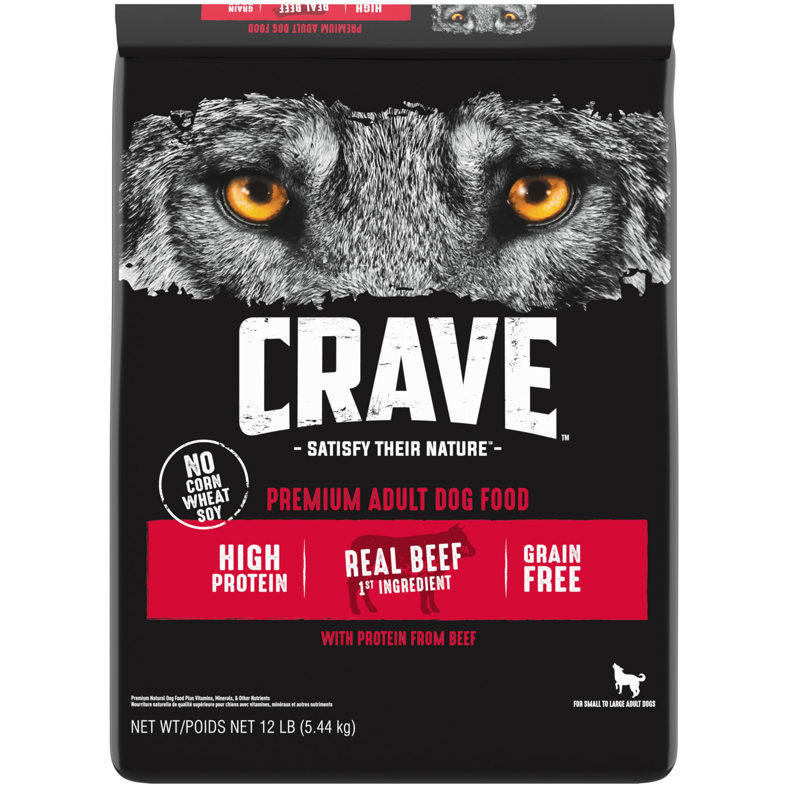 CRAVE sac 12 lb face montrant emballage et bénéfice nutritionnel