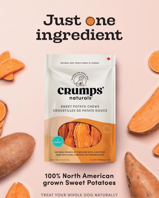 Crumps’ Naturals gros plan texture patate douce montrant mâche robuste et durable