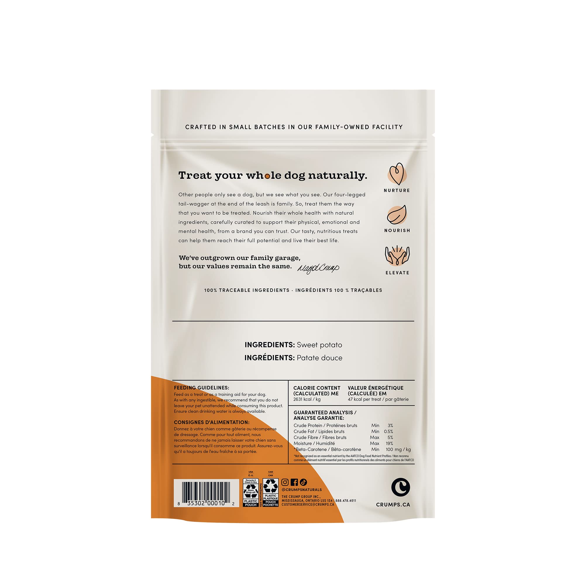 Crumps’ Naturals tranches en vrac illustrant portion facile et friandise saine