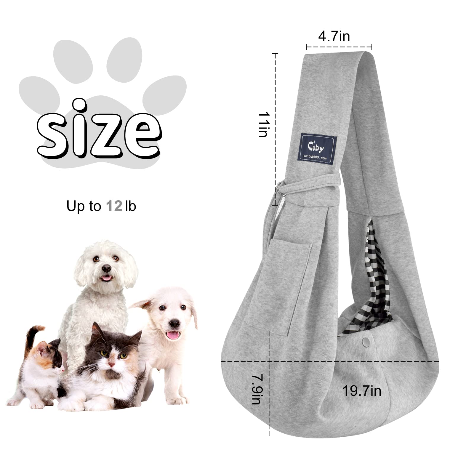 Cuby comparaison taille montrant un sac adapté aux chiots et petits chats