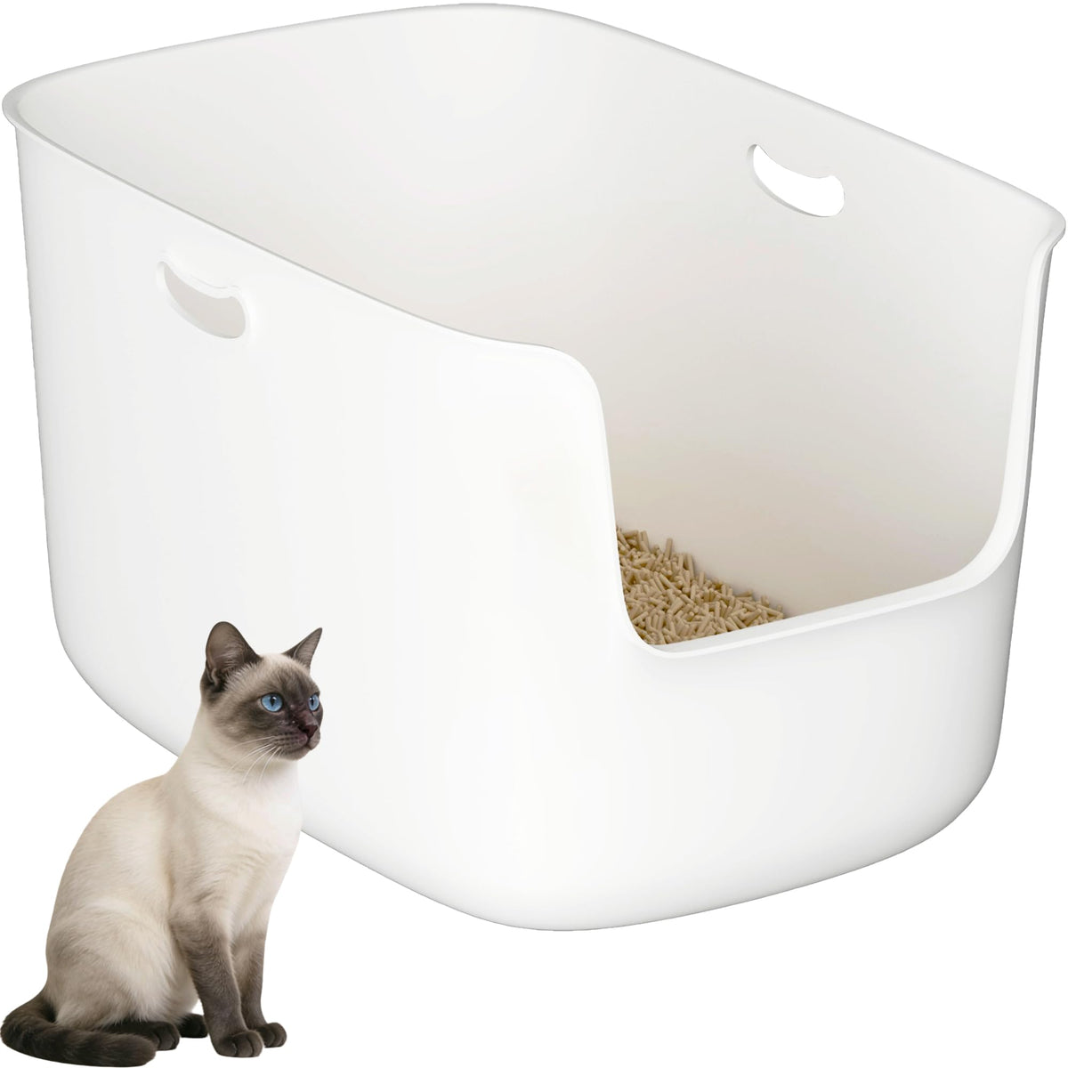 Cuddpaw vue avant du bac blanc montrant l'espace et la protection anti-projections