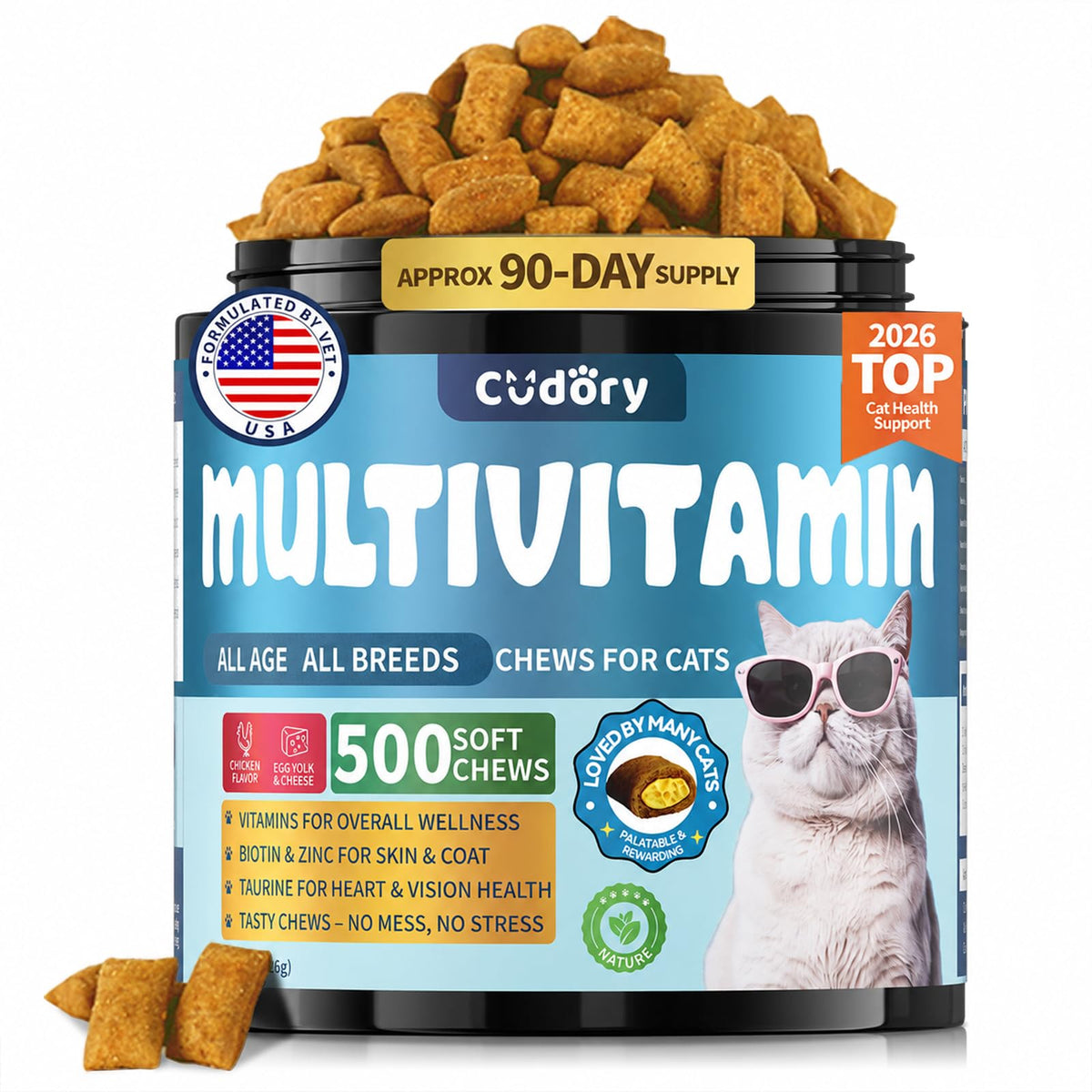 Cudory pot 500 chews en vue frontale montre la taille pratique