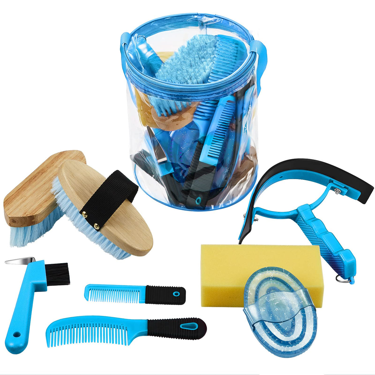 Cunhill trousse pansage face avant bleu, organise le matériel pour gagner du temps