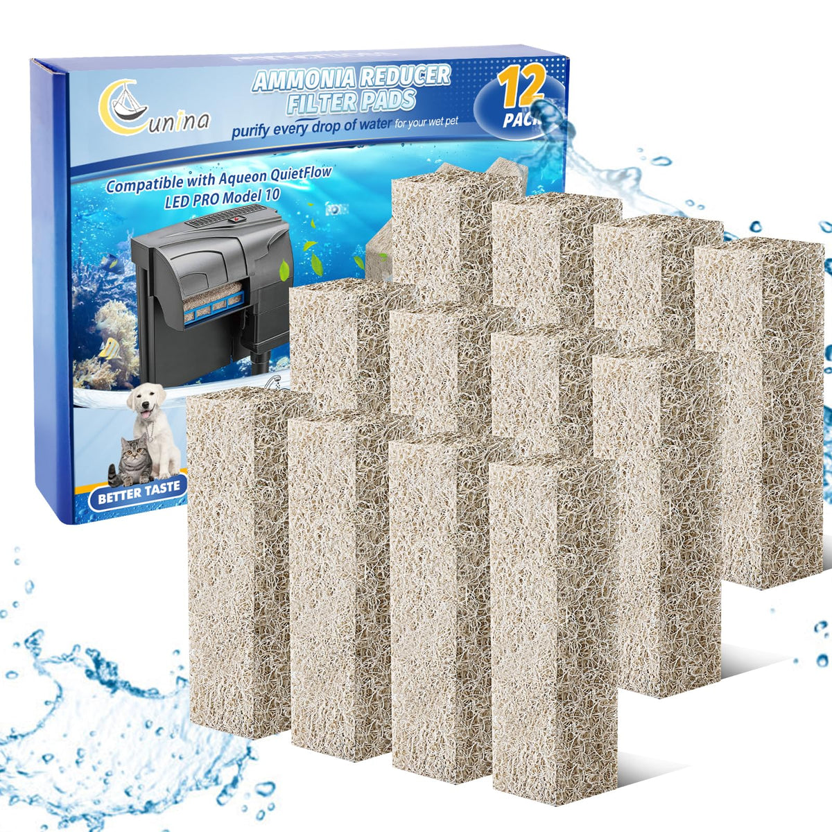 Cunina image avant emballage montrant les 12 pads, bénéfice remplacement simple