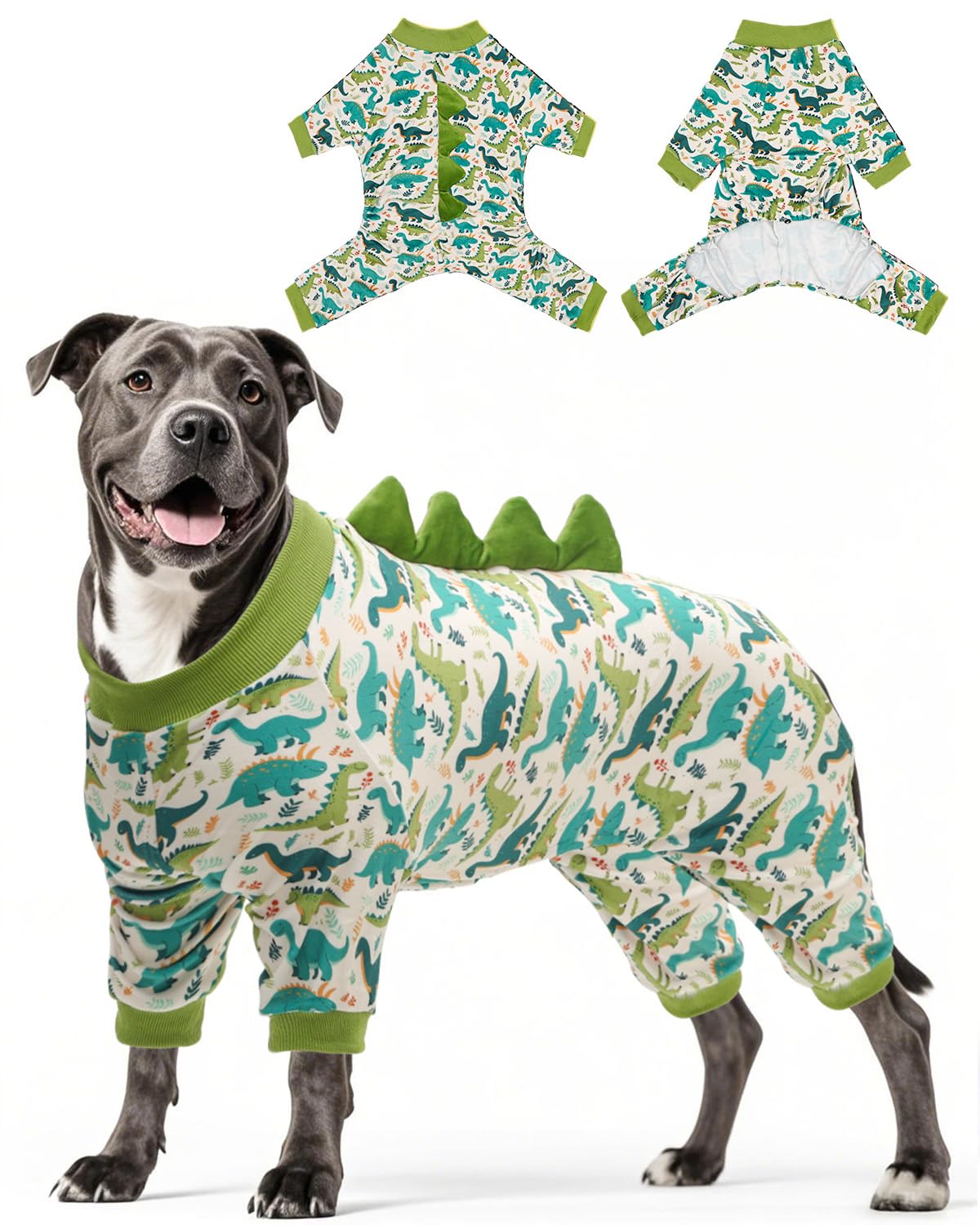 CuteBone vue avant du pyjama dinosaure montrant coupe et motif ludique
