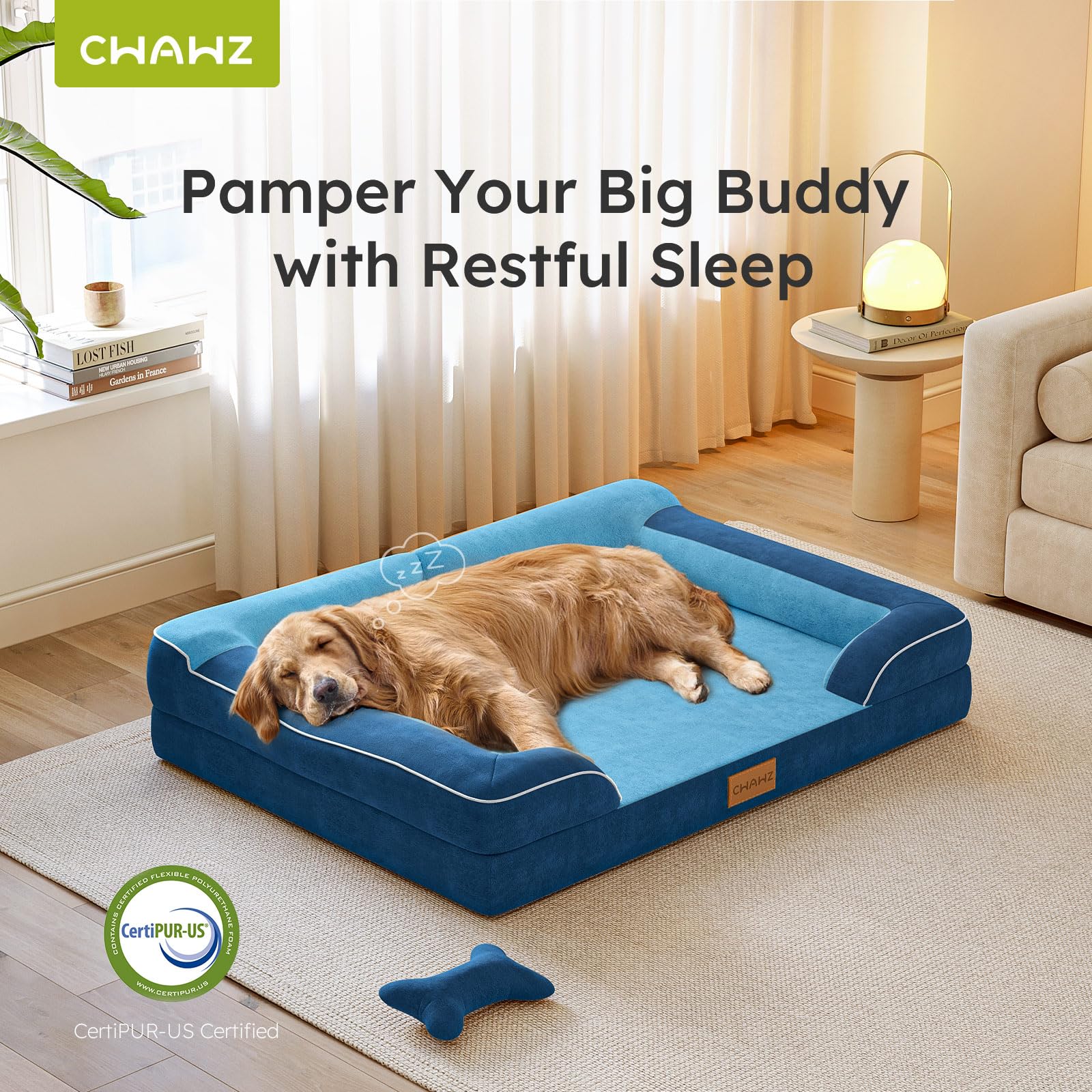 CWAWZ lit en usage avec chien extra-large montrant maintien et espace