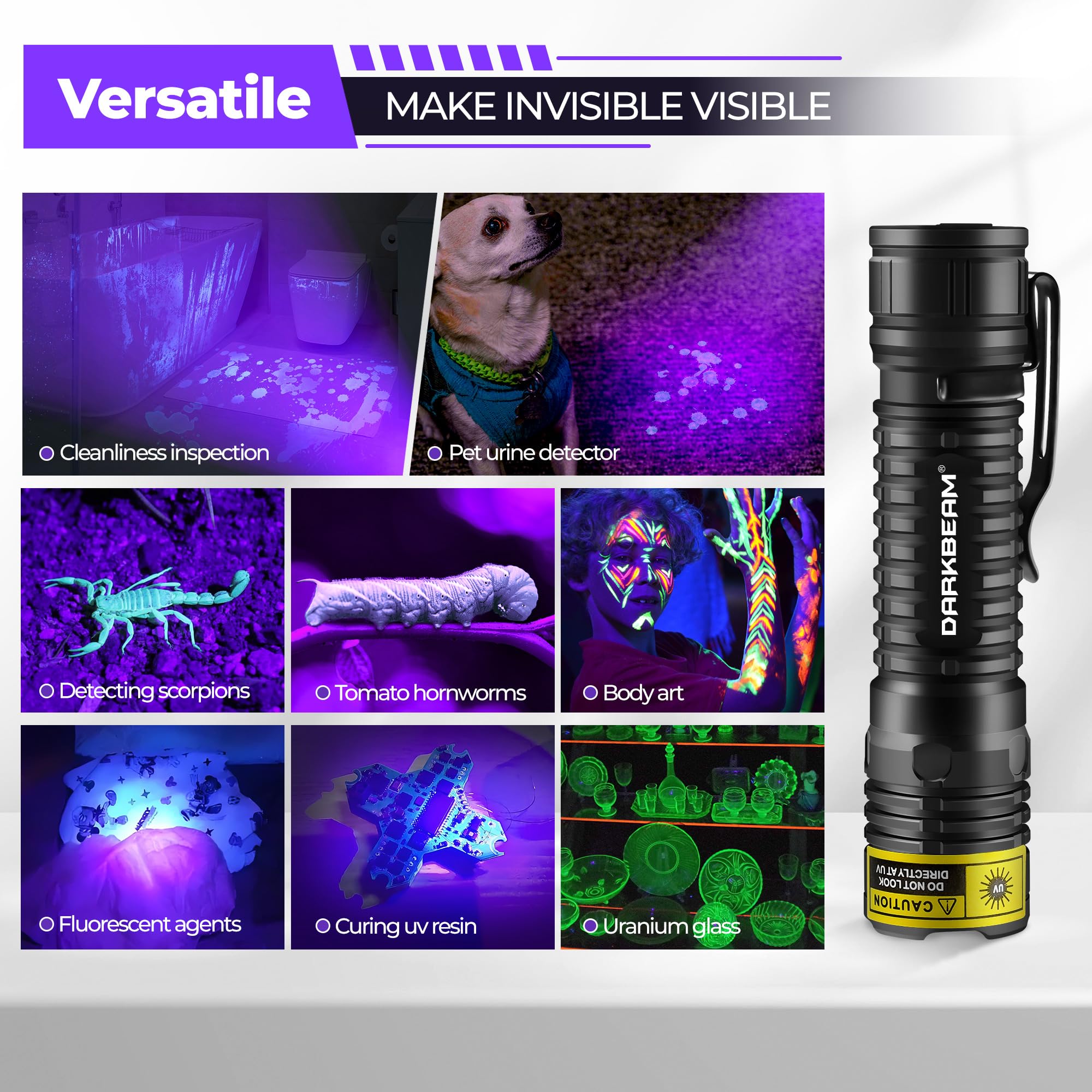 DARKBEAM torche UV en main démontrant maniabilité pour inspections rapides