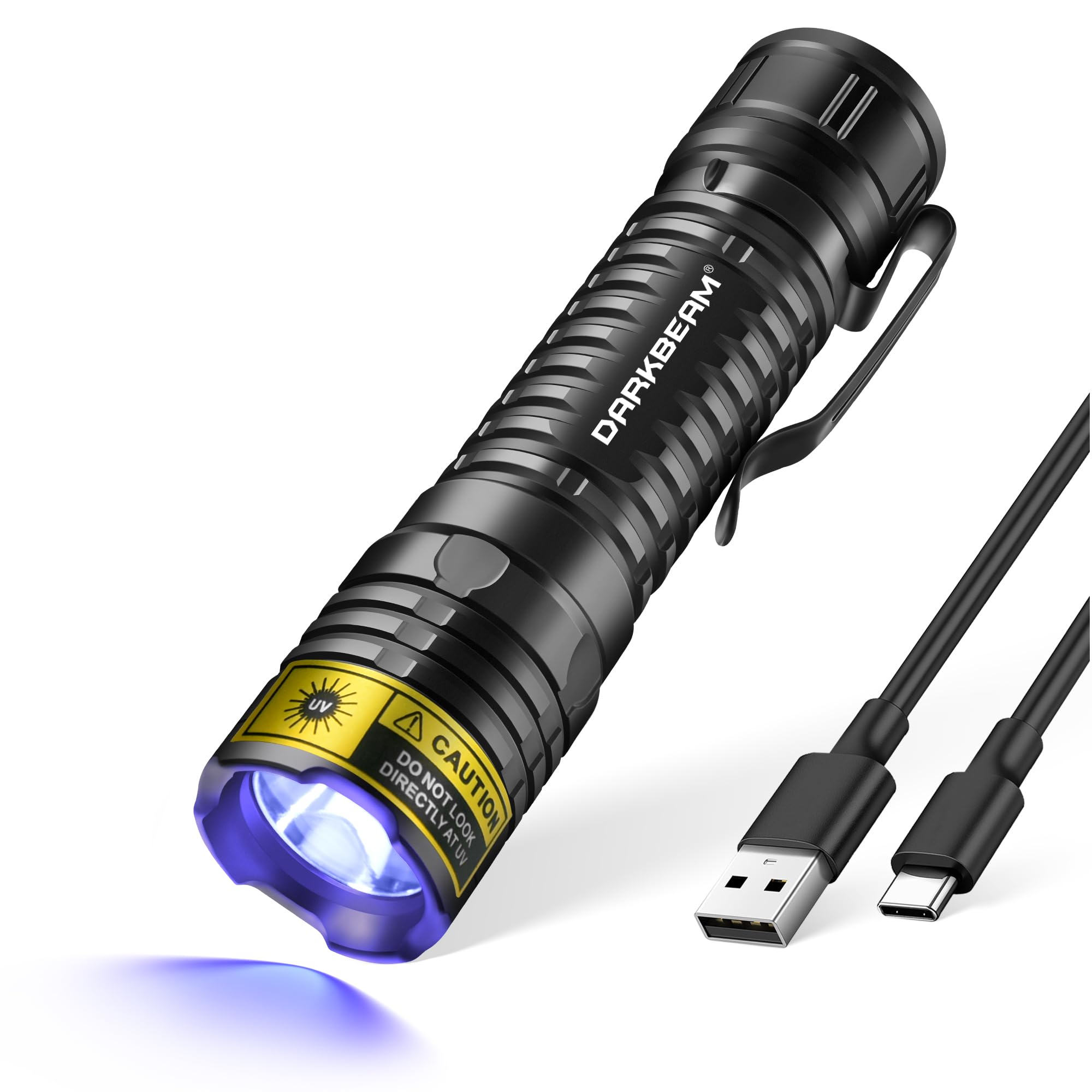 DARKBEAM torche UV vue avant montrant le boîtier compact utile en déplacement