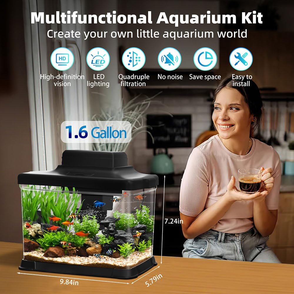 DaToo aquarium vue de côté soulignant forme compacte et gain d'espace
