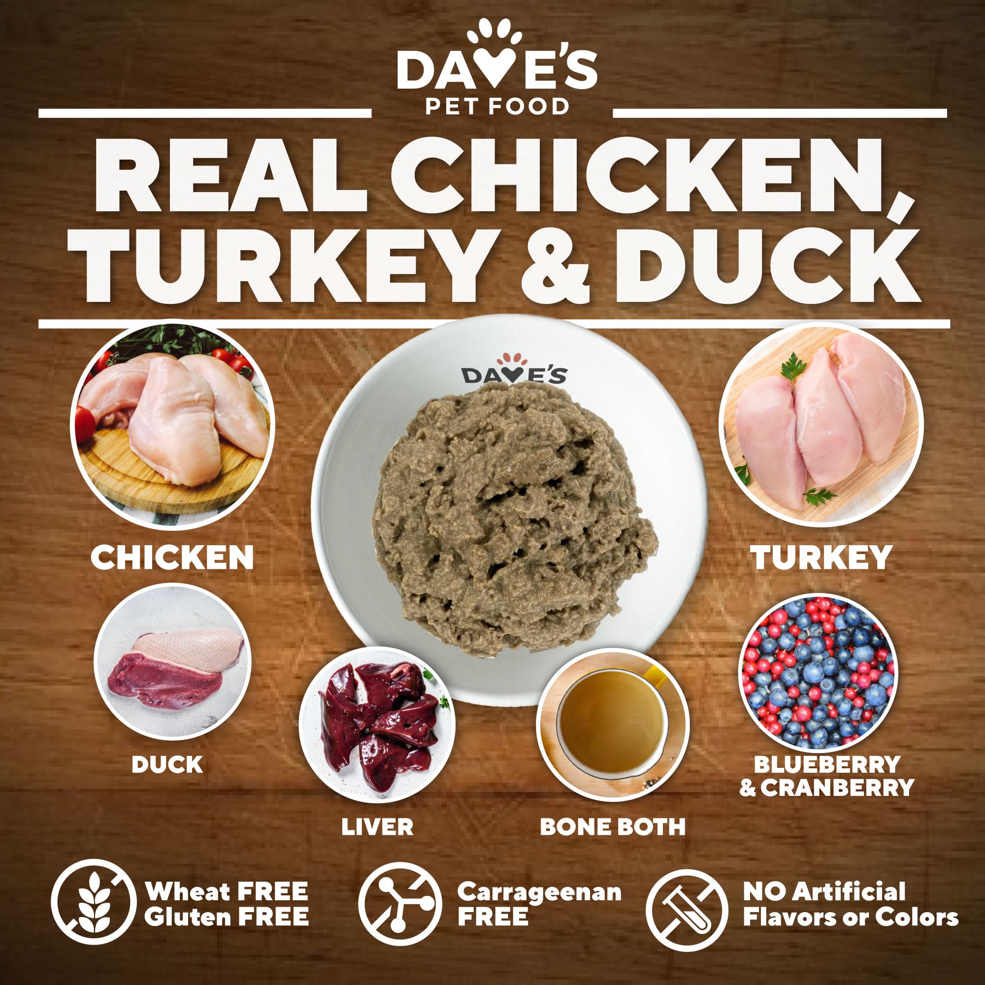 Dave's Pet Food étiquette nutrition détaillée affichant glucosamine et chondroïtine