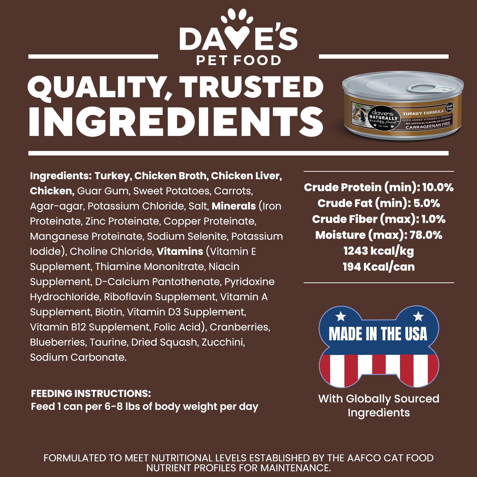 Dave's Pet Food étiquette nutritionnelle claire, utile pour choix informé