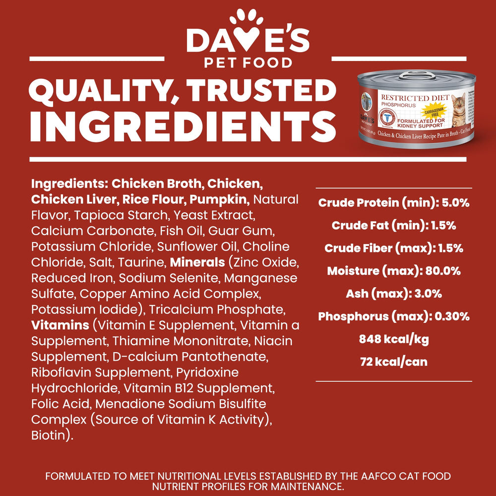 Dave's Pet Food boîte à côté d'une main pour échelle montrant taille pratique