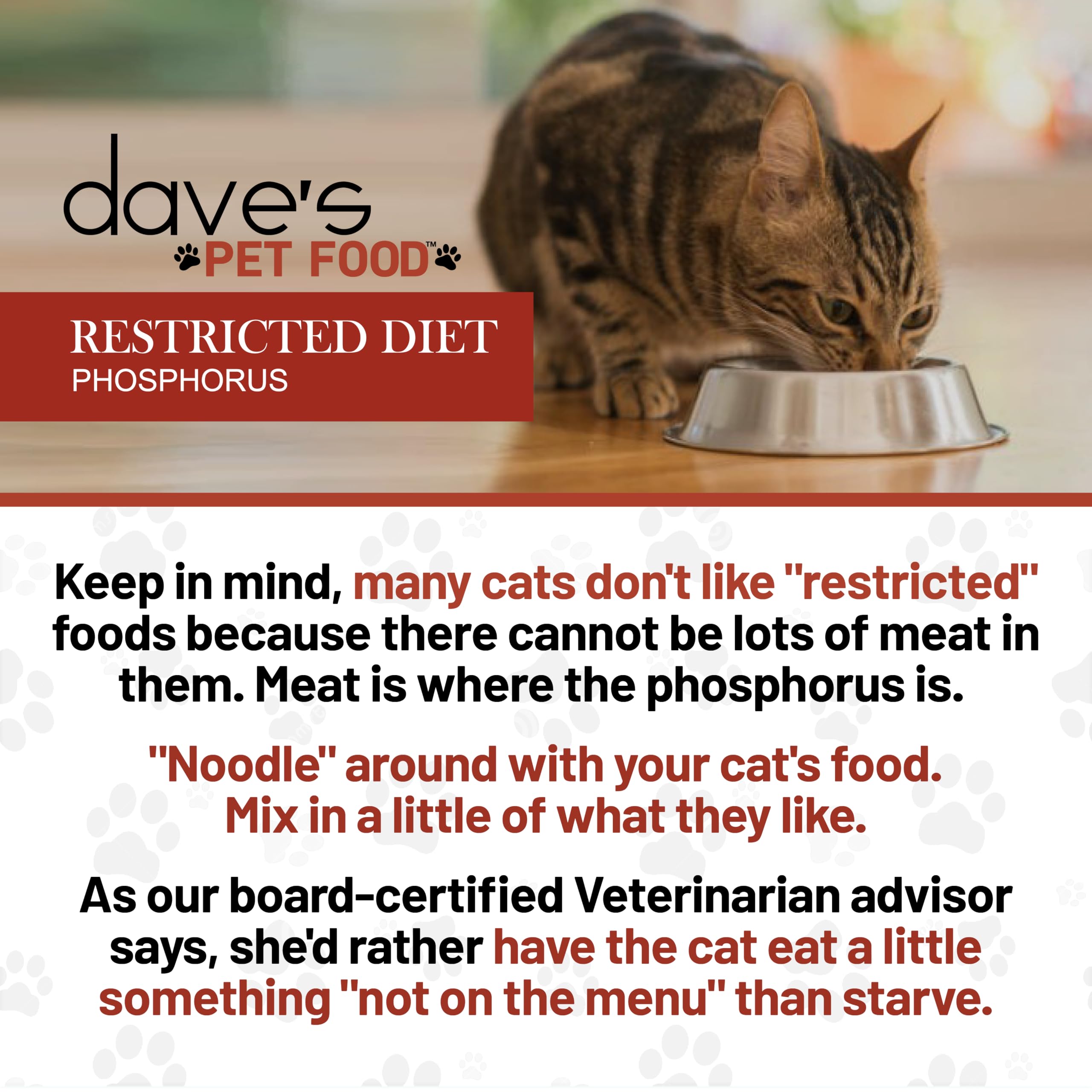 Dave's Pet Food présenté avec suppléments vétérinaires montrant compatibilité