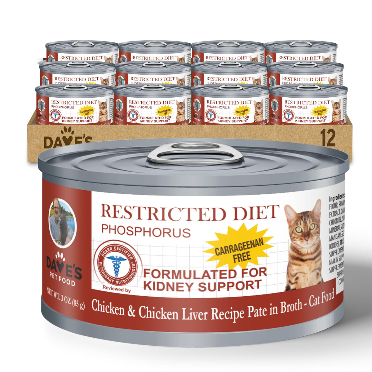 Dave's Pet Food emballage frontal montrant formule rénale et bénéfice hydratation