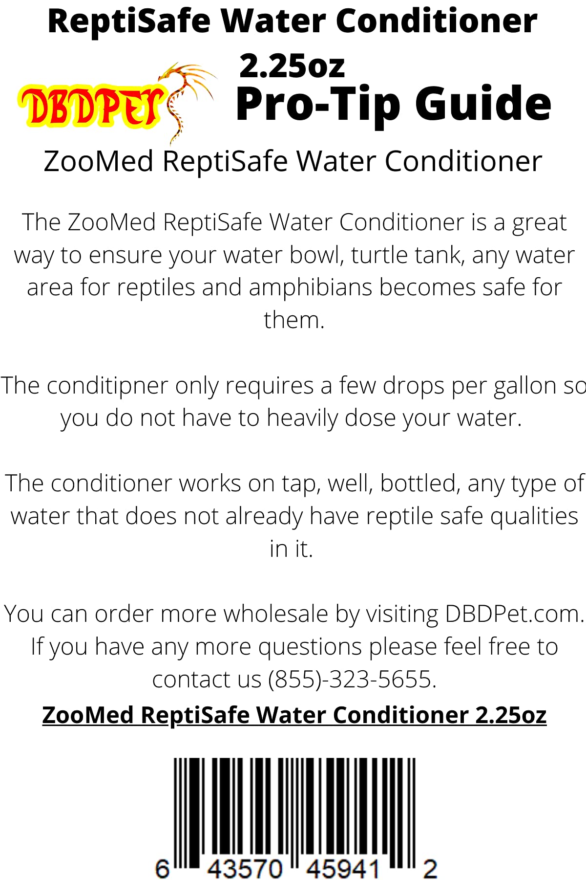 DBDPet Zoomed ReptiSafe bouteille avec guide Pro-Tip attaché pour dosage facile