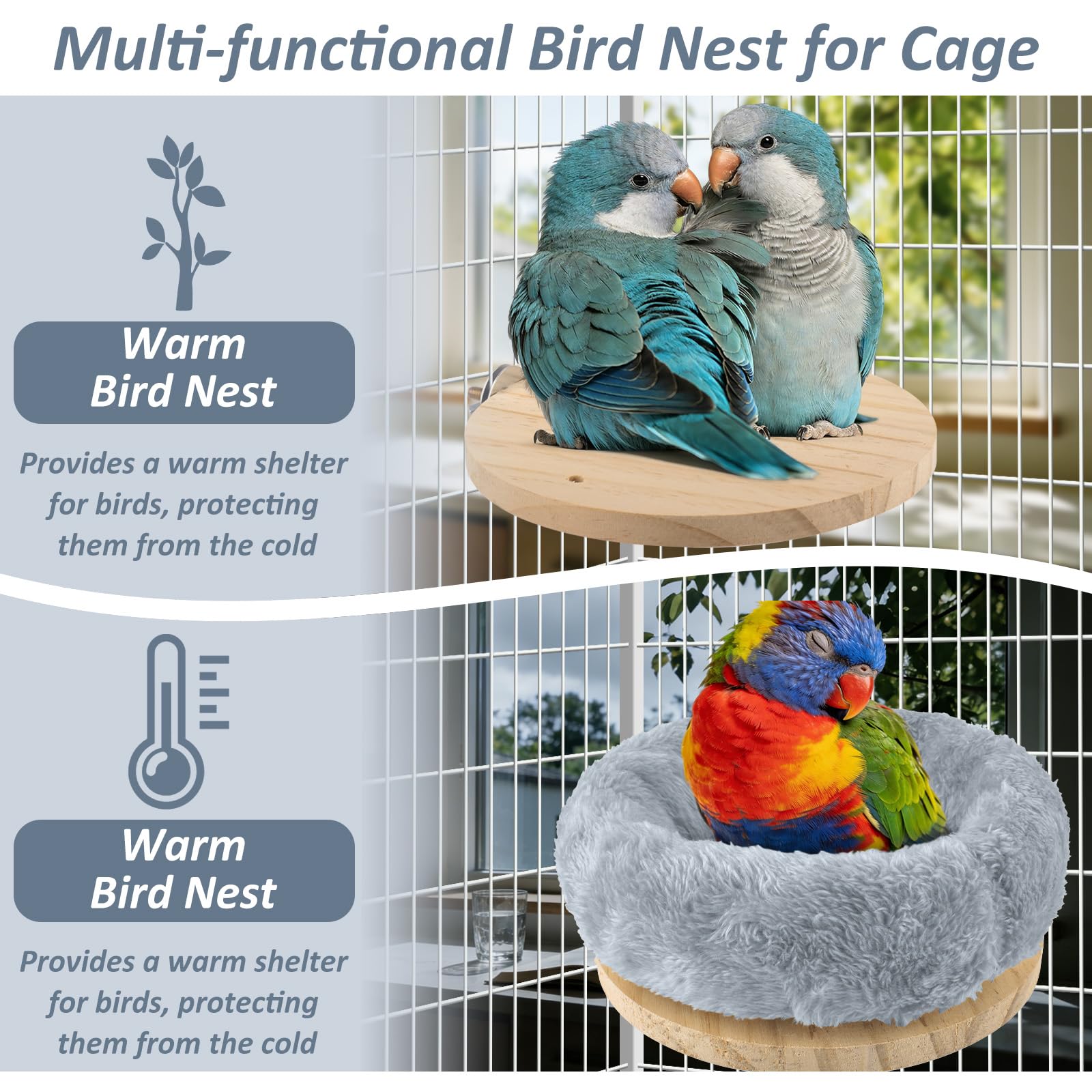 DBNESS nid en usage avec cockatiel reposant pour sécurité