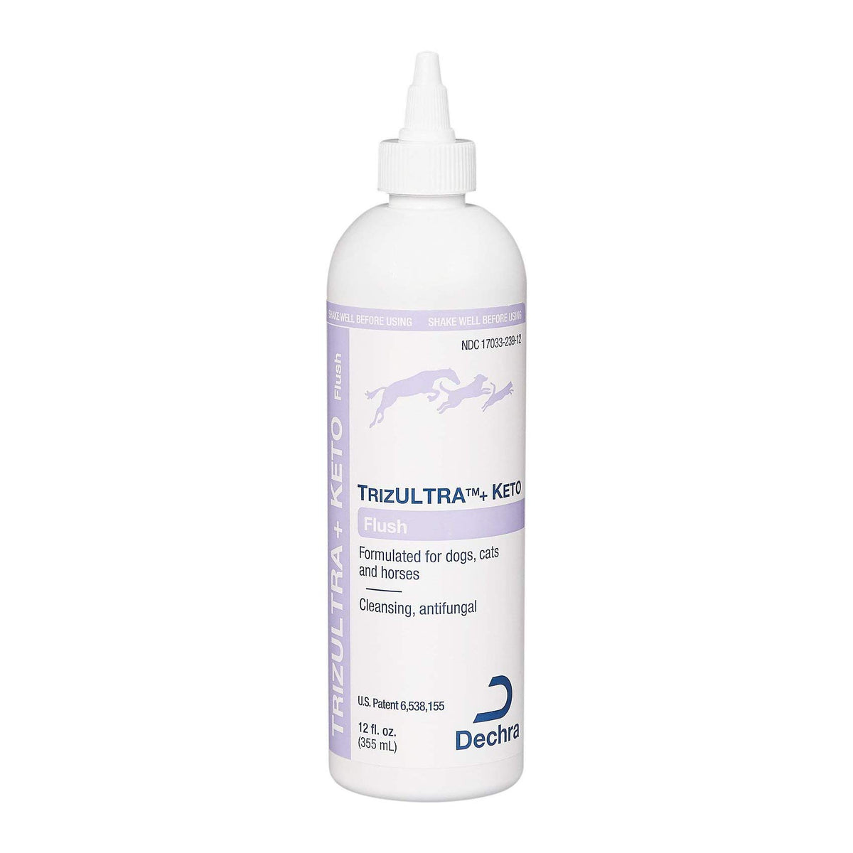 Dechra TrizULTRA flacon 12oz montrant l'étiquette et l'usage en clinique