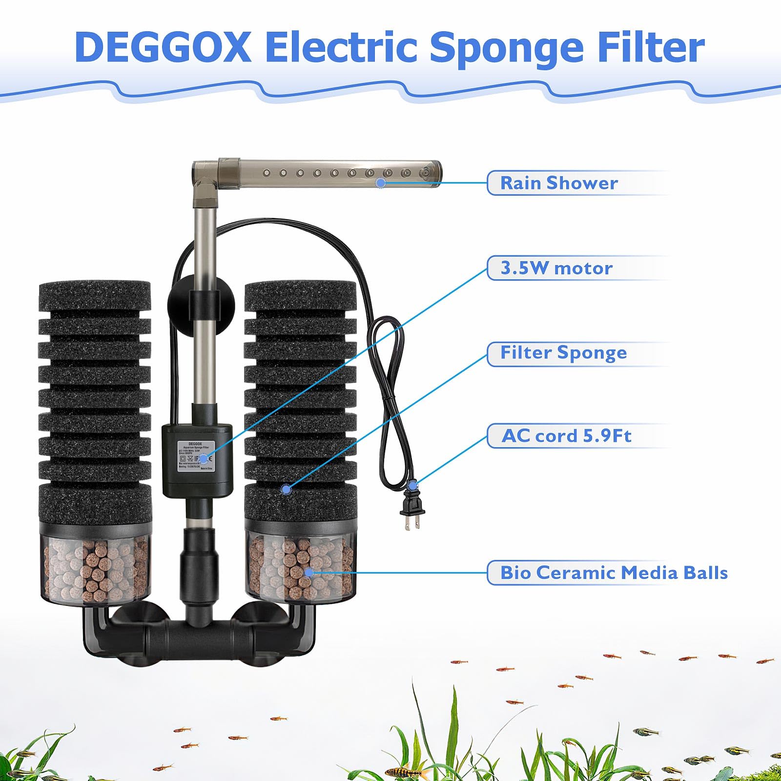 DEGGOX éponges et billes céramiques incluses pour filtration mécanique et biologique