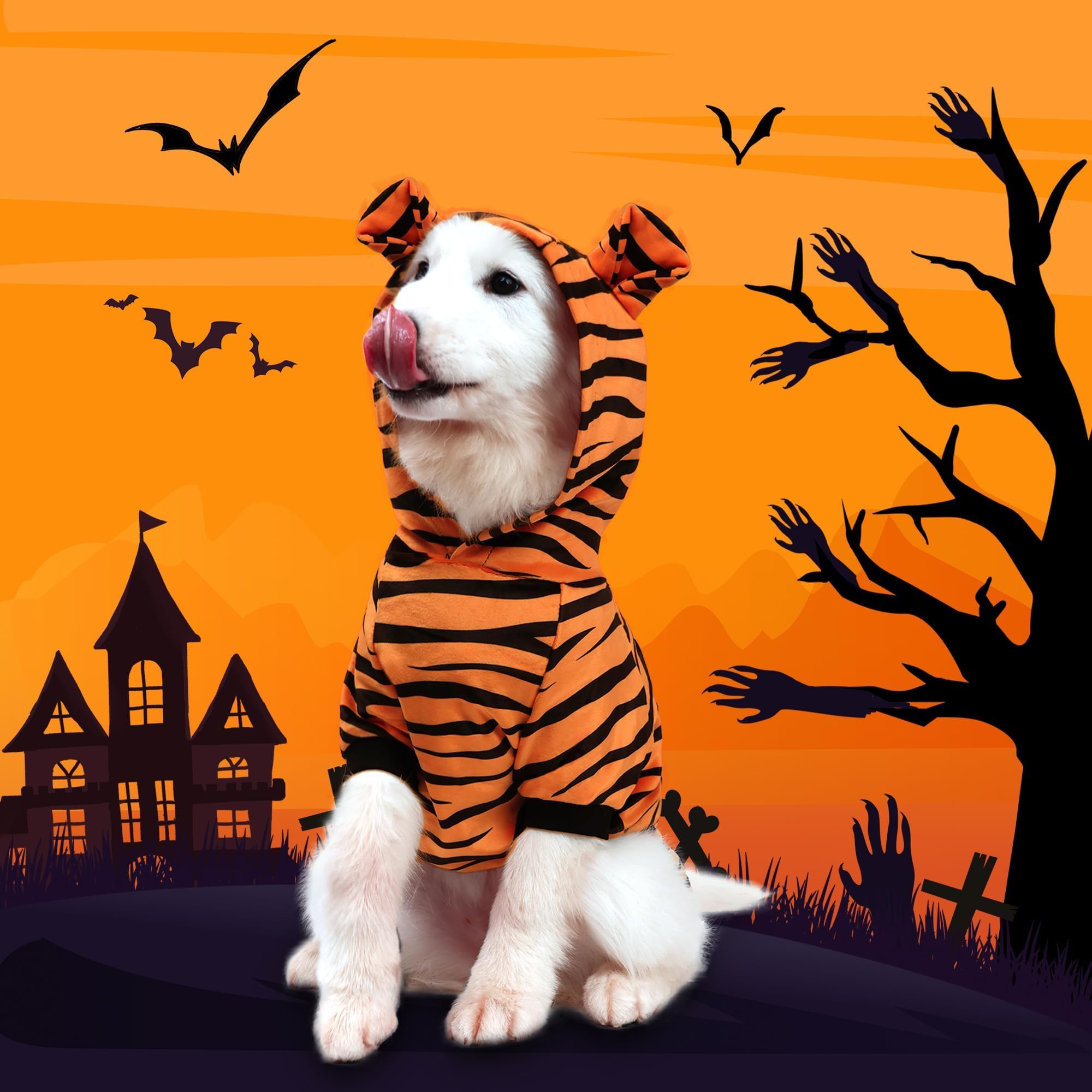 DELIFUR dos du costume tigre avec trou pour laisse pratique et sécurisé