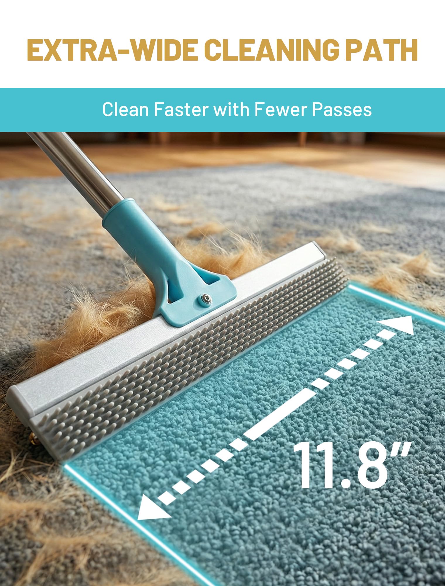 DELOMO en usage sur tapis pour ramasser poils d'animaux rapidement