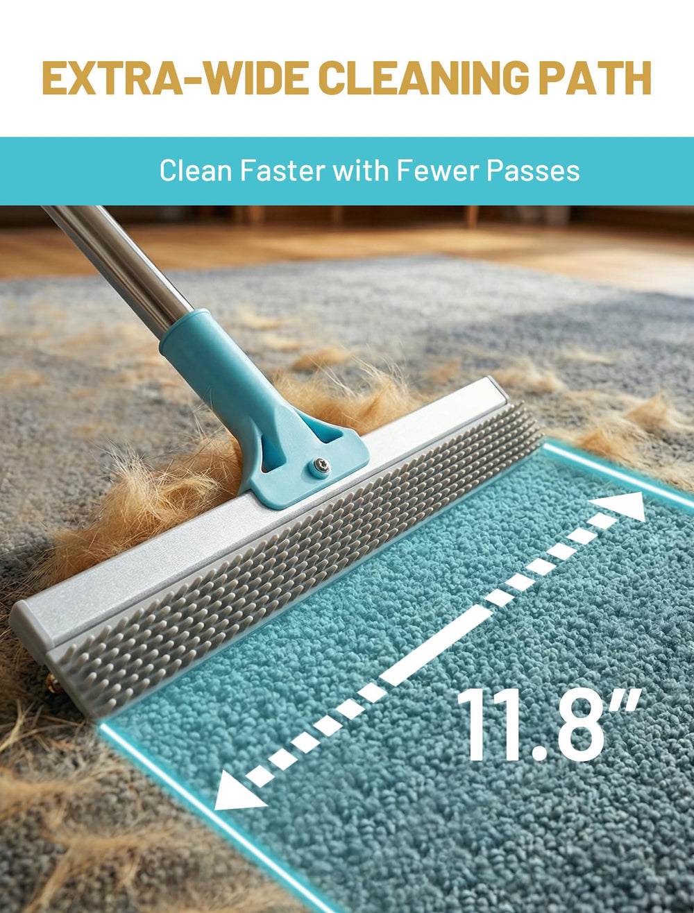 DELOMO en usage sur tapis pour ramasser poils d'animaux rapidement